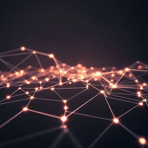 Abstract visual representing a digital network and data flow.