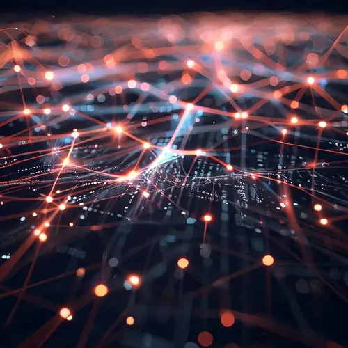 Abstract image depicting digital data streams and network connections.