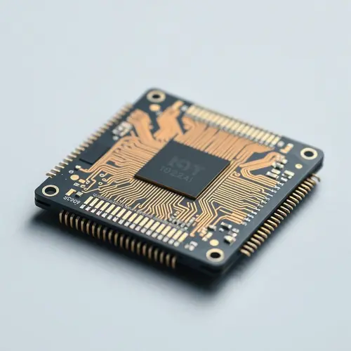 Close-up photograph of a silicon microchip with intricate circuit patterns.