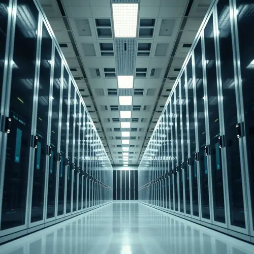 View of server racks in a modern data center, showcasing advanced technology infrastructure.