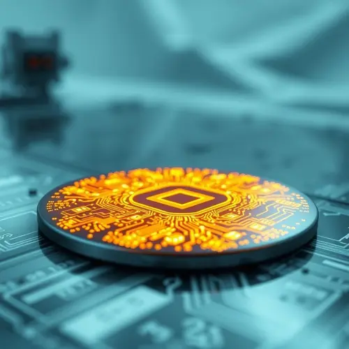 A close-up view of a silicon wafer displaying complex circuit patterns in a cleanroom.