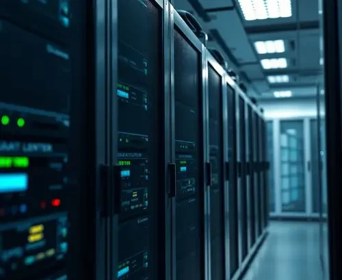 Server racks and physical hardware within a modern data center environment