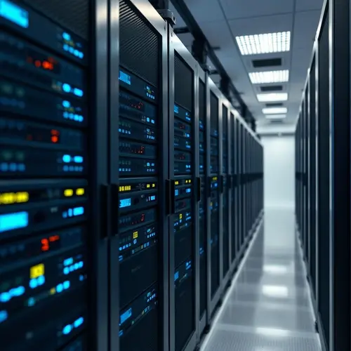 Server racks with blinking lights in a modern data center environment