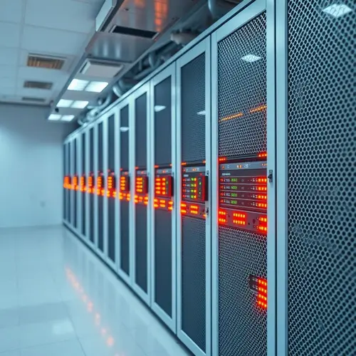 A modern server rack in a data center environment.