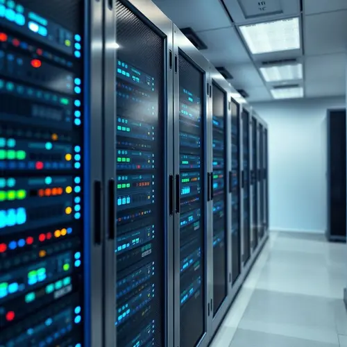 Server racks in a data center, representing modern technology infrastructure.