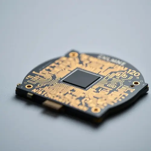 Close-up image of a semiconductor wafer showcasing advanced microchip architecture.