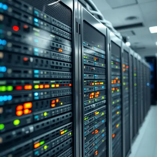 Close-up of server racks in a modern data center