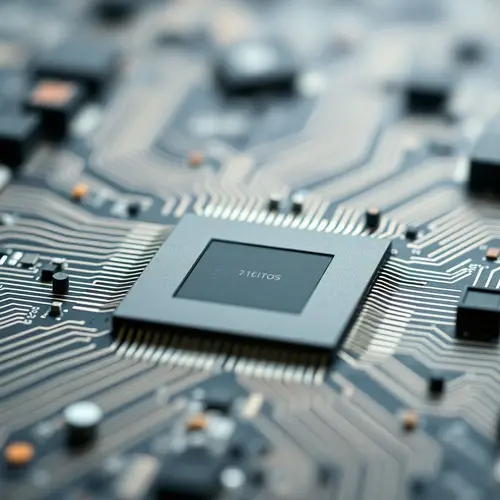 Detailed close-up of a silicon microchip with complex integrated circuits