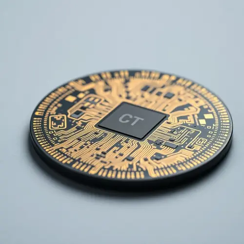 Close-up of a silicon wafer showcasing intricate electronic circuits.