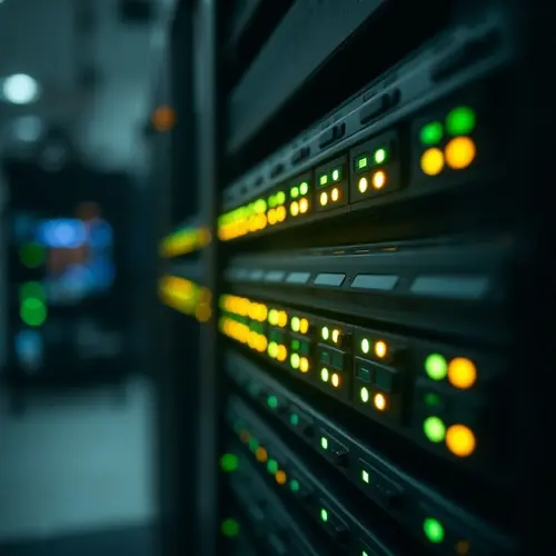 Server rack with blinking lights in a data center