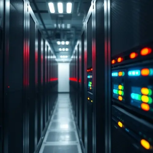 Image showing server racks with blinking lights in a data center.