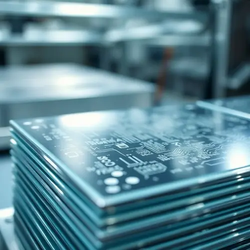 Close-up view of multiple silicon semiconductor wafers with visible micro-circuitry in a manufacturing clean room setting.