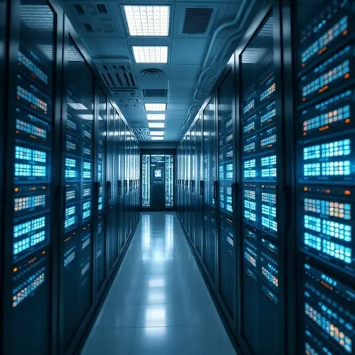 Rows of server racks filled with hardware in a clean, modern data center
