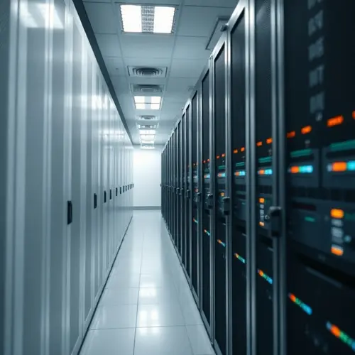 Modern server rack in a data center, illustrating digital infrastructure.