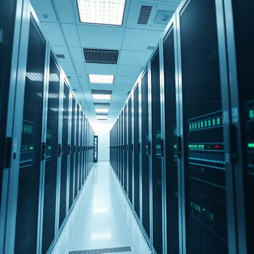 Image of modern server racks inside a sterile data center environment.
