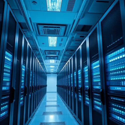 Rows of server racks inside a data center