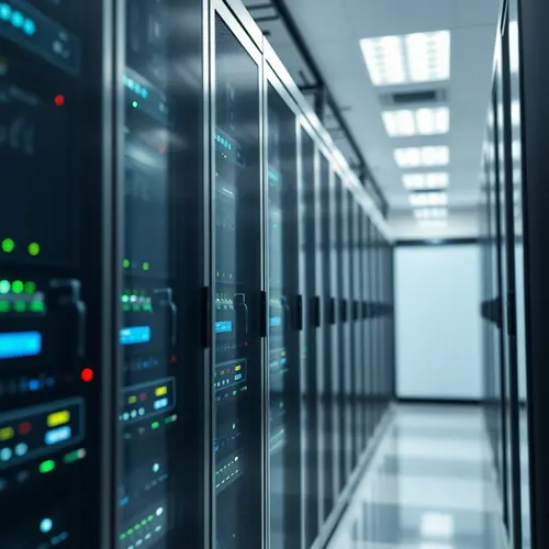Rows of computer servers within a high-tech data center