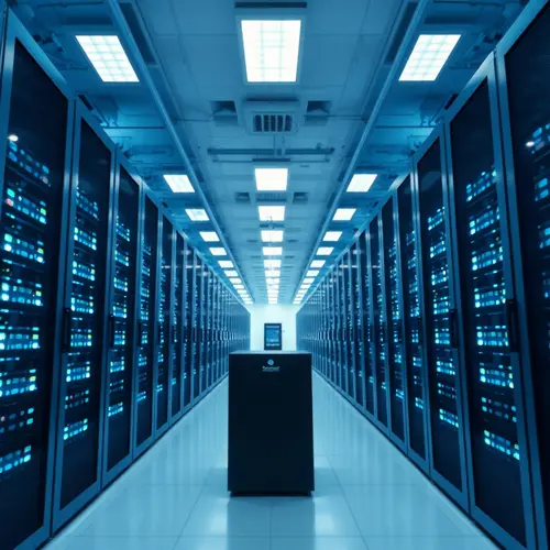 Rows of servers in a modern data center, illustrating digital infrastructure.