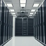 Server racks in a data center, representing modern technology infrastructure.
