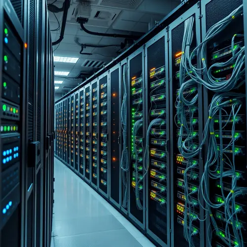 Photograph of server racks in a modern data center representing digital infrastructure.