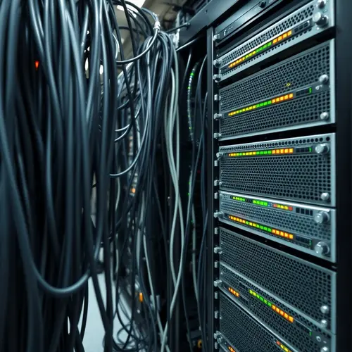 Detailed view of server racks in a data center, symbolizing digital infrastructure.