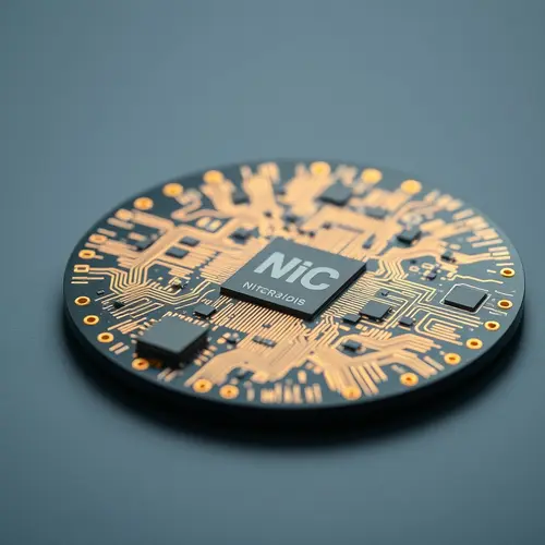 A detailed close-up of a silicon semiconductor wafer with visible circuit patterns under soft lighting.
