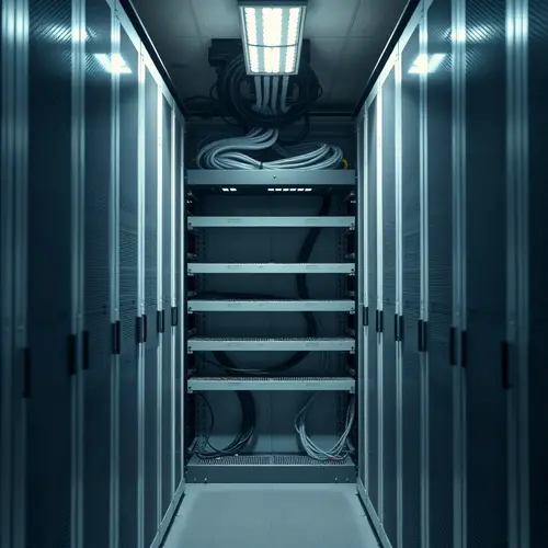 An empty server rack bay in a data center, symbolizing missing or incomplete information for content generation.