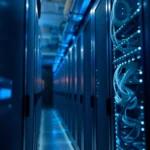 Detailed view of server racks within a modern data center environment.