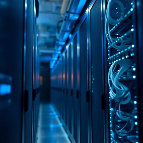 Detailed view of server racks within a modern data center environment.