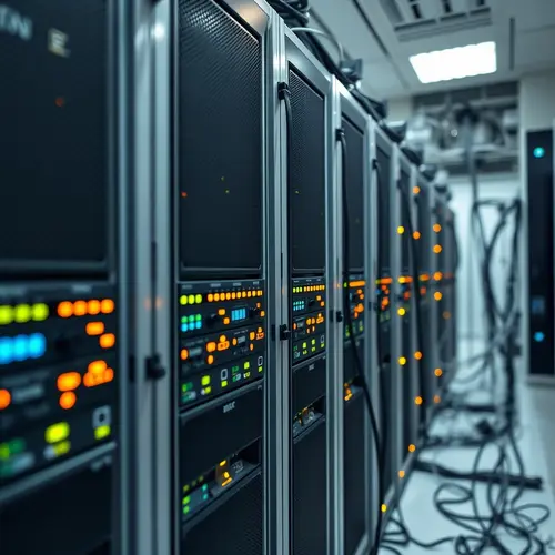 Server racks in a modern data center, showcasing digital infrastructure.
